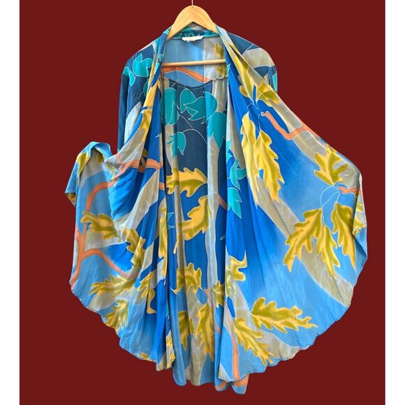 Vintage Don Marcello Hand Painted Silk Boho  Jacket Artisan Luxe Resortwear - Picture 6 of 7